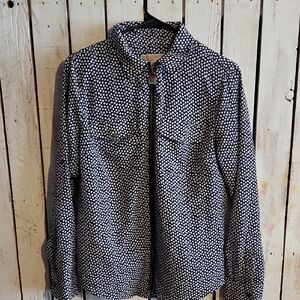 Michael Kors Black and White Patterned Zip Up Blouse
